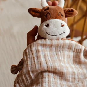 Eva la vache - Doudou vache personnalisable - Minky pêche