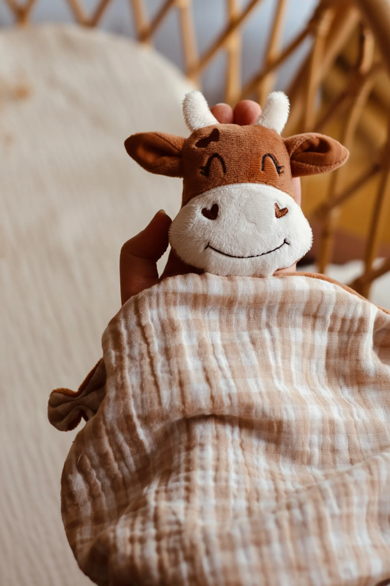 Eva la vache - Doudou vache personnalisable - Minky pêche