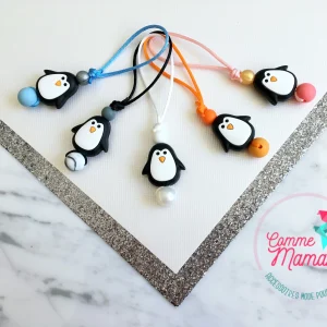 Tirette PINGOUIN pour fermeture éclair, zipette, aide l'autonomie des petits, accessoire sensoriel, bille de silicone