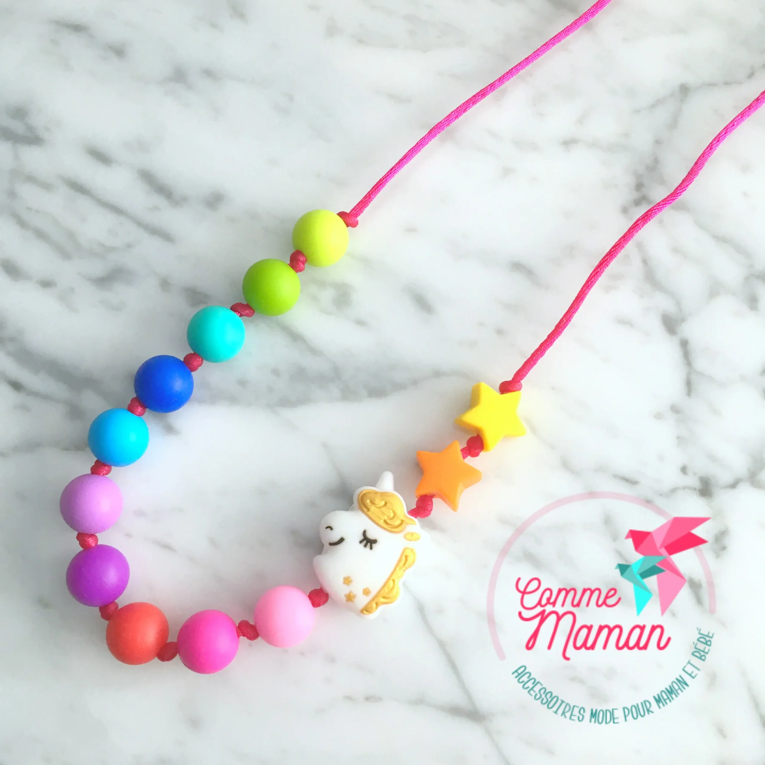 Collier pour enfant LICORNE, multicolore, collier sécuritaire, Collier perles de silicone, Smash the cake, Cadeau d'anniversaire – Image 2