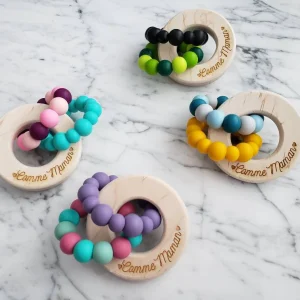 Anneau de dentition, modèle ARTHUR, Printemps, perles de silicone, érable canadien, poussée dentaire, cadeau shower, cadeau de naissance