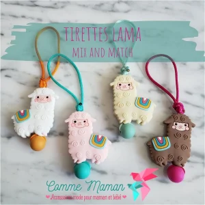 Tirette LAMA, ALPAGA pour fermeture éclair, mix and match, zipette, accessoire sensoriel, aide l'autonomie des petits, bille de silicone