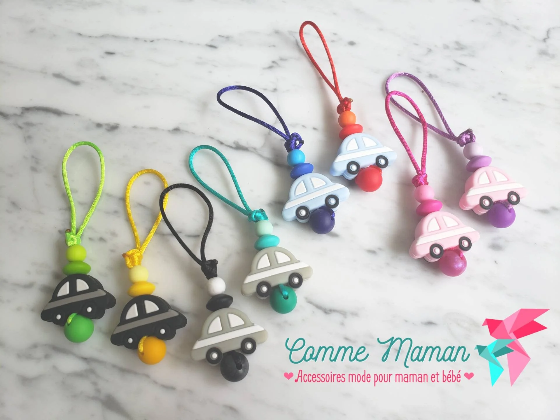 Tirette VOITURE pour fermeture éclair, zipette, auto, accessoire sensoriel, bille de silicone