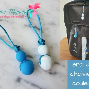 DUO de MINI tirettes pour fermeture éclair, ens. de 2 zipettes, aide-zip, identificateur de sac,  accessoire sensoriel, bille de silicone