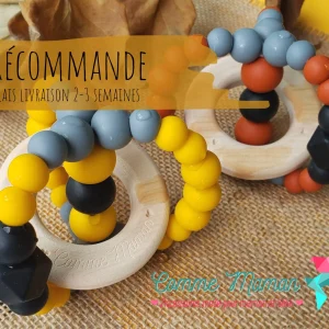 jouet de dentition VICTOR, perles de silicone, érable canadien, poussée dentaire, cadeau de shower, cadeau de naissance