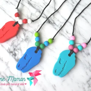 Pendentif DINOSAURE, collier pour enfant, mâchouille, accessoire sensoriel, anti-stress, TDAH, TSA