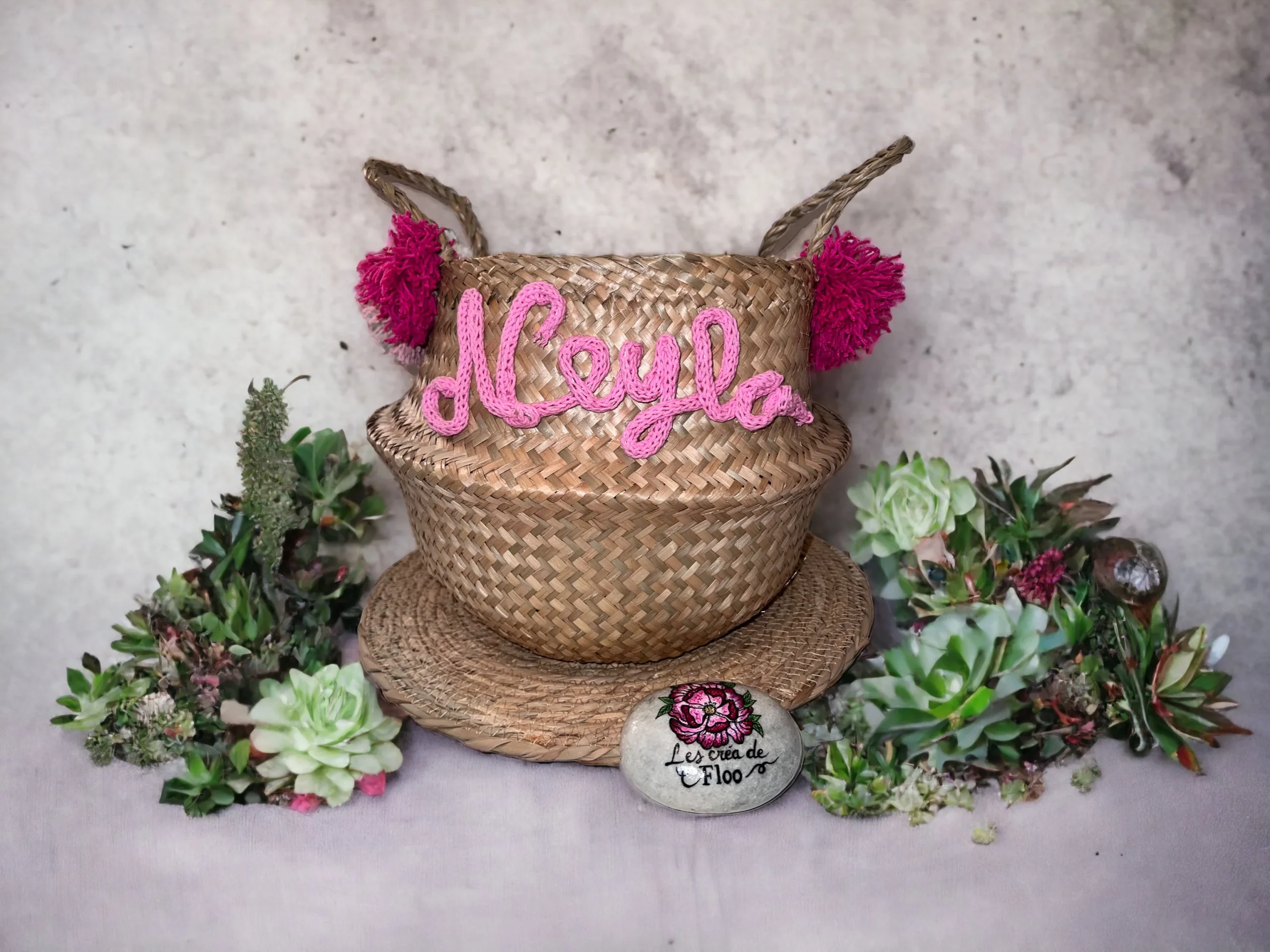 petit panier personnalisé en jonc de mer, panier de rangement personnalisé avec tricotin, prénom – Image 4