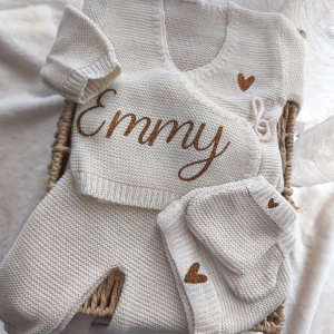 Ensemble Cache Cœur  - Prénom sur le ventre